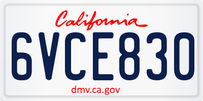 CA license plate 6VCE830