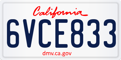 CA license plate 6VCE833
