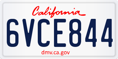 CA license plate 6VCE844