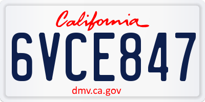 CA license plate 6VCE847