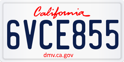 CA license plate 6VCE855