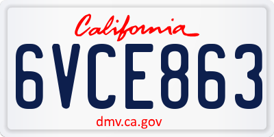 CA license plate 6VCE863