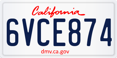 CA license plate 6VCE874