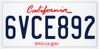 CA license plate 6VCE892