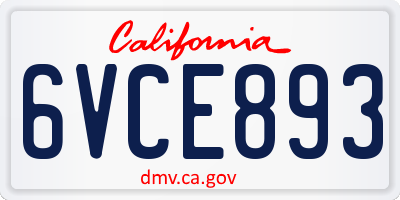 CA license plate 6VCE893