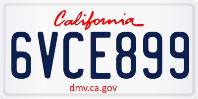 CA license plate 6VCE899