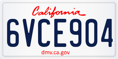 CA license plate 6VCE904