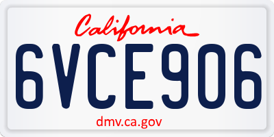 CA license plate 6VCE906