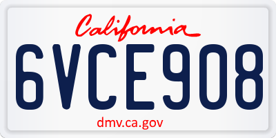 CA license plate 6VCE908