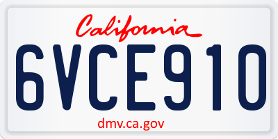 CA license plate 6VCE910