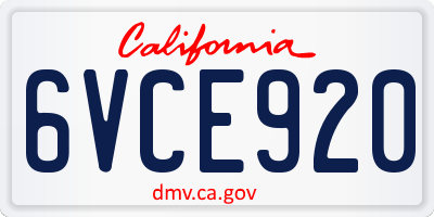 CA license plate 6VCE920