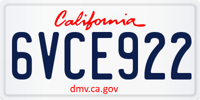 CA license plate 6VCE922