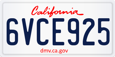 CA license plate 6VCE925