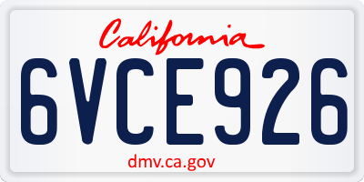CA license plate 6VCE926