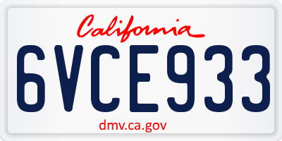 CA license plate 6VCE933