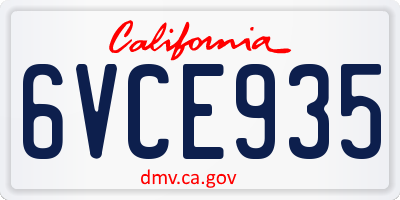 CA license plate 6VCE935