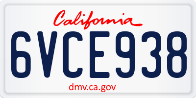 CA license plate 6VCE938