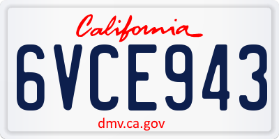 CA license plate 6VCE943
