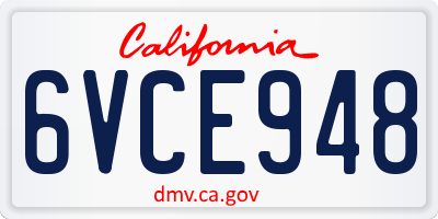 CA license plate 6VCE948