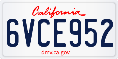 CA license plate 6VCE952