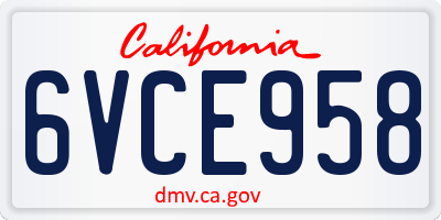 CA license plate 6VCE958