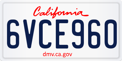 CA license plate 6VCE960