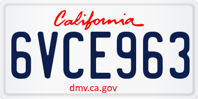 CA license plate 6VCE963