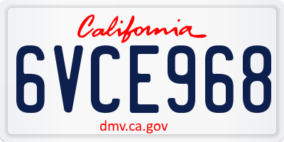 CA license plate 6VCE968