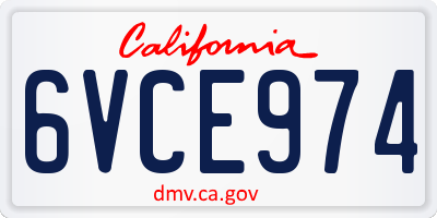 CA license plate 6VCE974