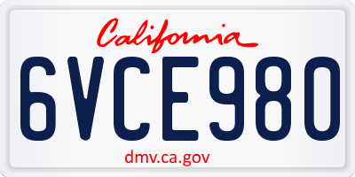 CA license plate 6VCE980