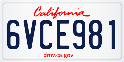 CA license plate 6VCE981
