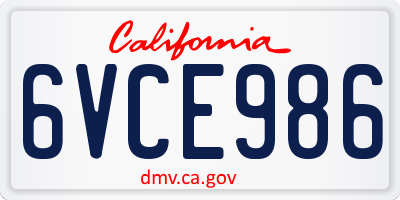 CA license plate 6VCE986