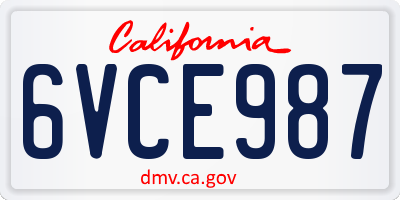 CA license plate 6VCE987