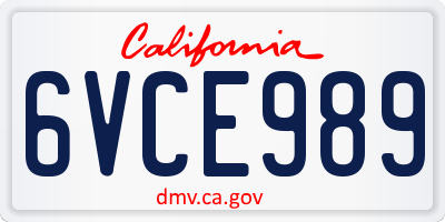 CA license plate 6VCE989