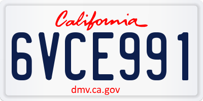 CA license plate 6VCE991