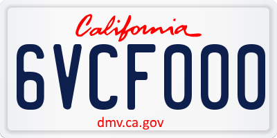CA license plate 6VCF000