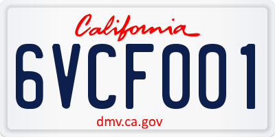 CA license plate 6VCF001