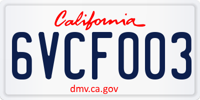 CA license plate 6VCF003