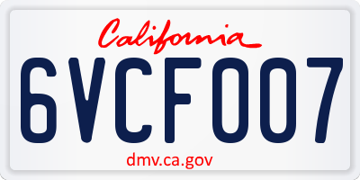 CA license plate 6VCF007