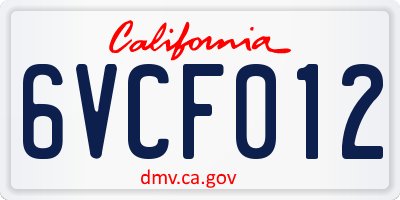 CA license plate 6VCF012