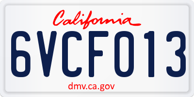 CA license plate 6VCF013