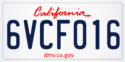 CA license plate 6VCF016
