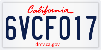 CA license plate 6VCF017