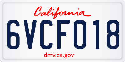 CA license plate 6VCF018
