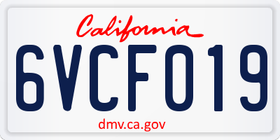 CA license plate 6VCF019