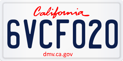 CA license plate 6VCF020