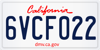 CA license plate 6VCF022