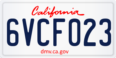 CA license plate 6VCF023