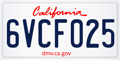 CA license plate 6VCF025