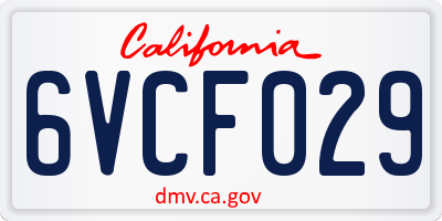 CA license plate 6VCF029